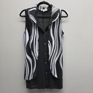 Violet Ruby Shirt Womens Large Sheer Sleeveless Tunic Top Vest Button Black